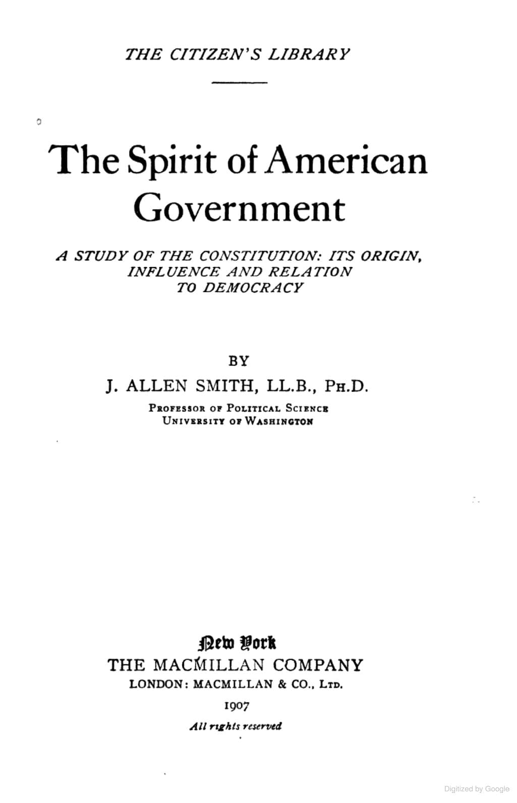 The Spirit of American Government cover